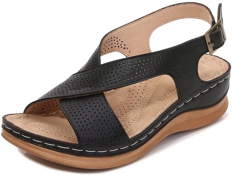 MACHSWON Womens Wedge Sandalen Klassieke Hollow Out Cross Strap Open Teen Gesp Platform Outdoor Schoenen