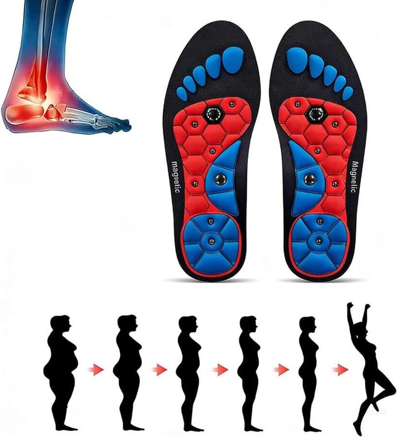 Magnetische inlegzolen Acupressuurzolen Uitsnijbare magnetische inlegzolen voor pijnlijke voeten magnetische acupressuurzolen 40-43 (zwart-rood)