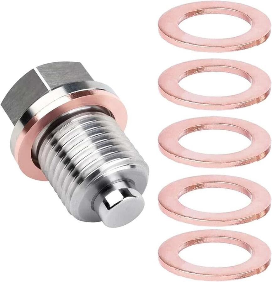 Magnetische olieafvoerschroef M14 x 1 5 roestvrij staal afvoerschroef met 5 koperen afdichtringen olieschroef universele olieafvoer voor auto's motorfietsen boten