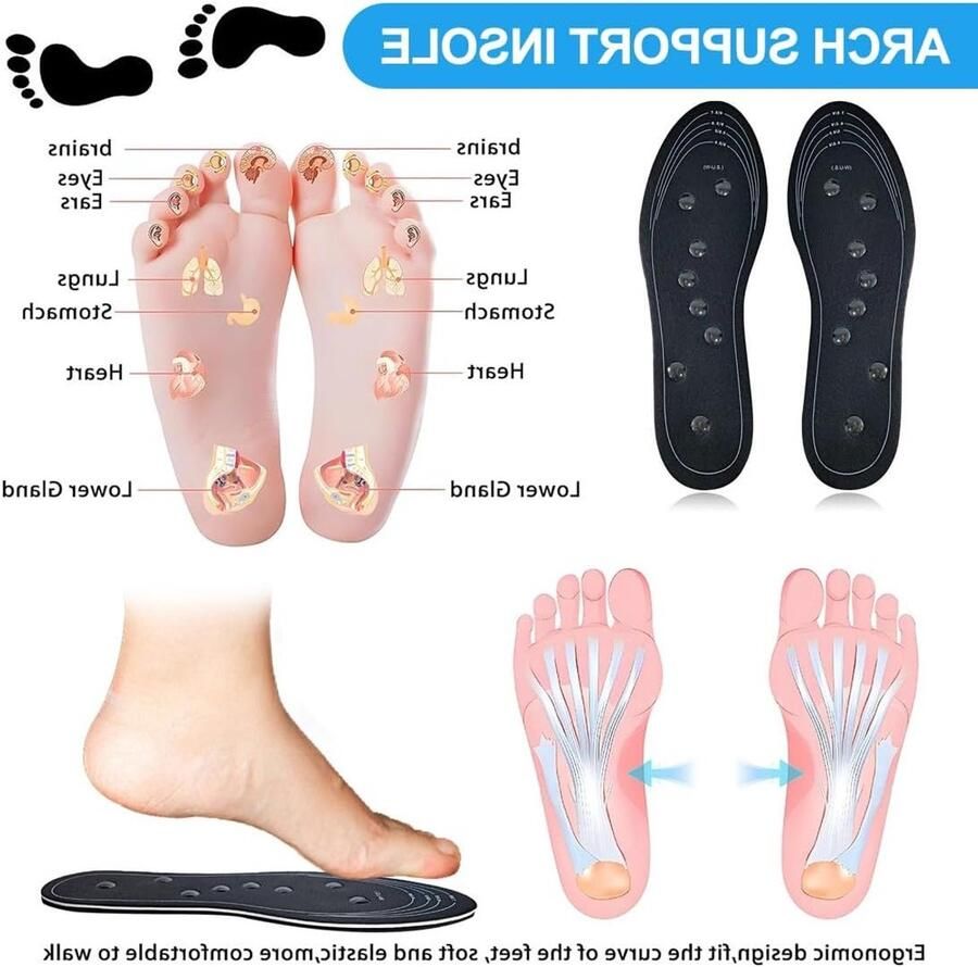 Magnetische Schoeninlegzolen voor Hielspoor Op Maat Geknipte Inlegzolen voor Werk- en Wandelschoenen Verlichting van Fasciitis en Pijn in de Voet (41-46 XL Black)