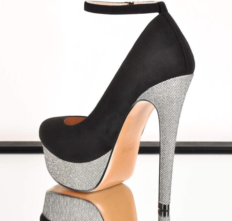 Maker Dames Plateau Heels Glitter Mary Jane Pumps Stilettos