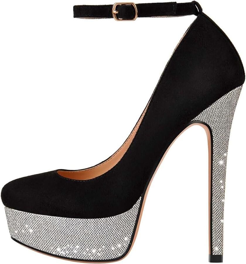 Maker Dames Plateau High Heels Glitter Mary Jane Pumps Stilettos