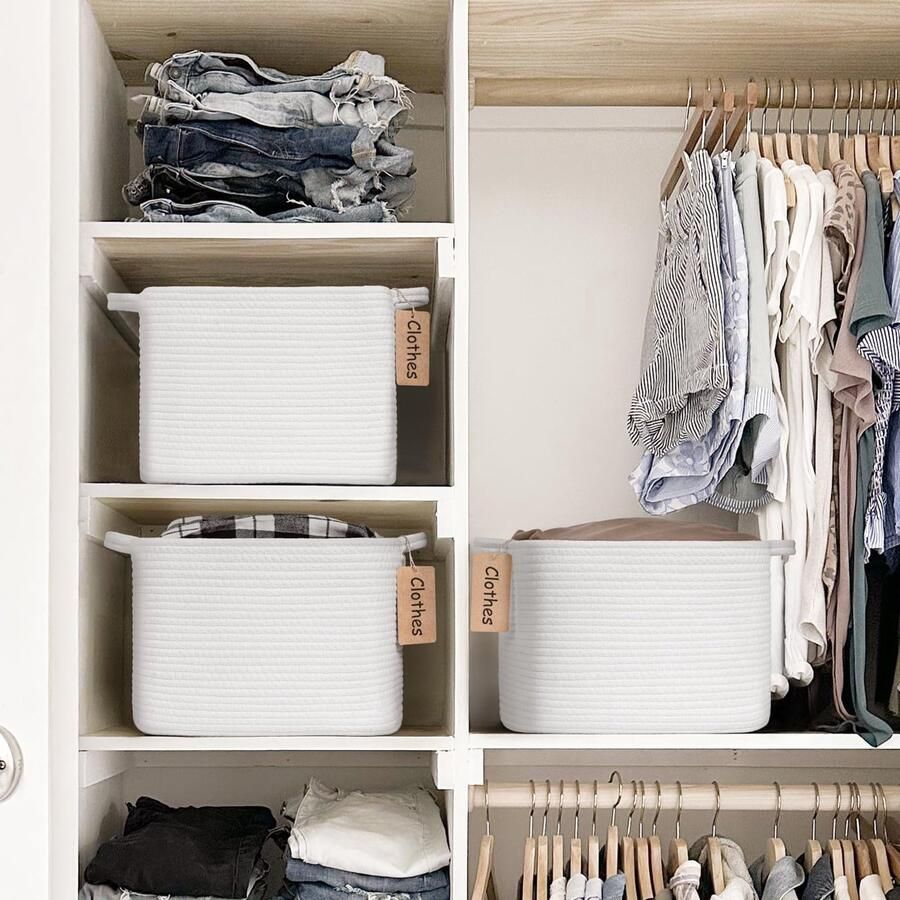 Mand kleine wasmand opbergmanden organizer manden katoenen mand voor rek woonkamer kinderkamer badkamer lege cadeaumand 33x25x Wit