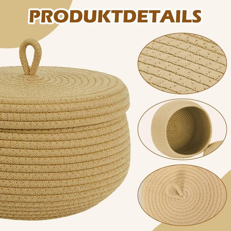 Mand met deksel katoenen touw 23 x opbergmand met deksel gevlochten mand voor woonkamer katoenen touw mandje gevlochten voor planten snacks handdoeken garen speelgoedmand (kaki)