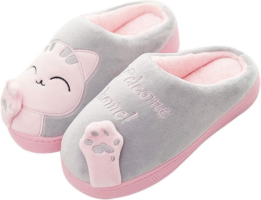 gni Katoenen Winterpantoffels voor Indoor Warm Pantoffels Cartoon Kat Pluche Licht Slippers Memory Foam Slippers Antislip Huisschoenen 36-45
