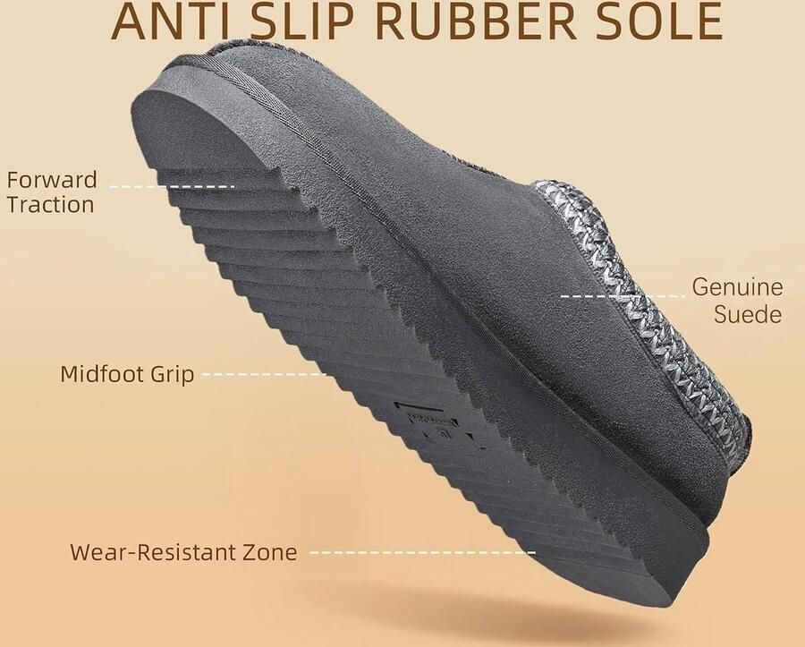 gni Suède pantoffels voor en winterpantoffels warm gevoerd plateau mini-laarzen antislip voor binnen en buiten grijs