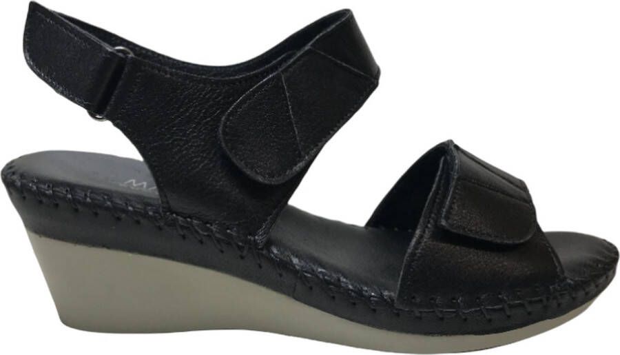 Manlisa 3 velcro's dames lederen comfort sandaal s203-301 zwart - Foto 1