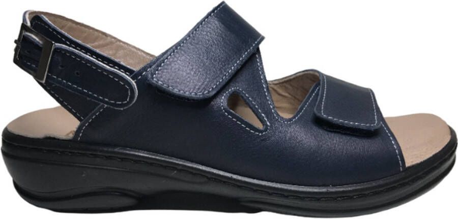 Manlisa platte lederen comfort sandalen velcro's 502 Navy geschikt losse steunzolen - Foto 1