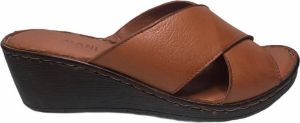 Manlisa 6 cm sleehak kruis lederen comfort muiltjes W107-7090 camel