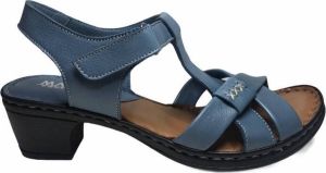Manlisa velcro 6 cm hakje lederen comfort sandalen S-103-S-064 jeans blauw