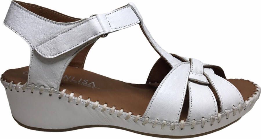 Manlisa velcro 5 cm sleehak lederen comfort sandalen S147-20-1915 wit