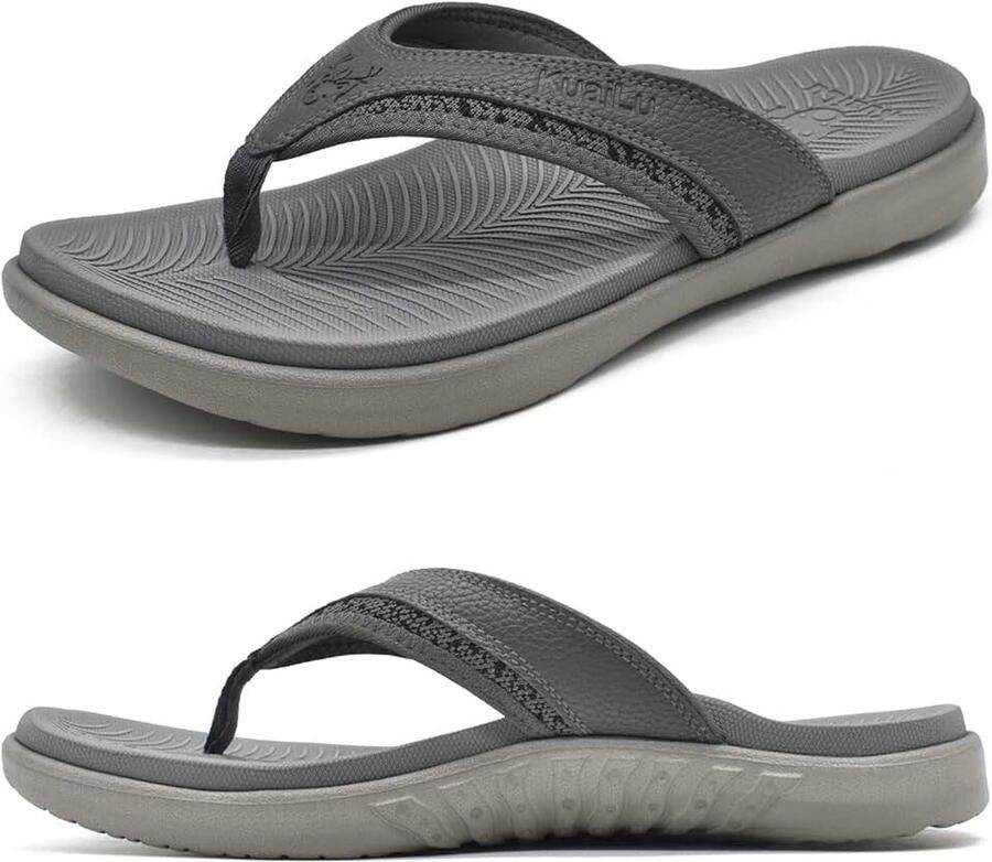 Mannen Flip Flops Sport Thong Sandalen met Comfort Plantar Fasciitis Arch Support Strand Zwembad Slides voor mannen Zachte Yoga Mat Kussen Grijs