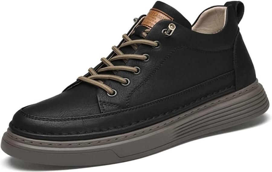 Herenschoenen Onzichtbaar Hoger Leren Sneakers Vetersluiting Comfortabel