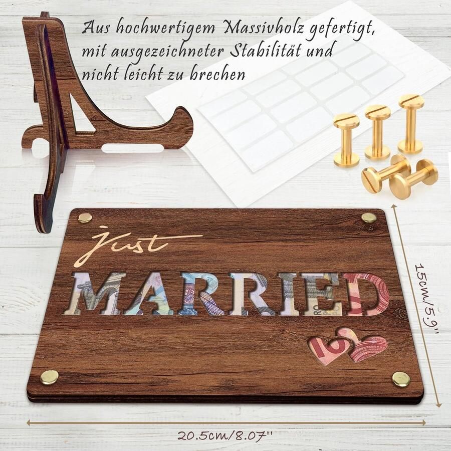 Married geldgeschenk bruiloft geschenk huwelijksgeschenken van hout incl. standaard liefde geld voor bruidspaar liefhebbers geldgeschenk verpakking met bruiloftskaart