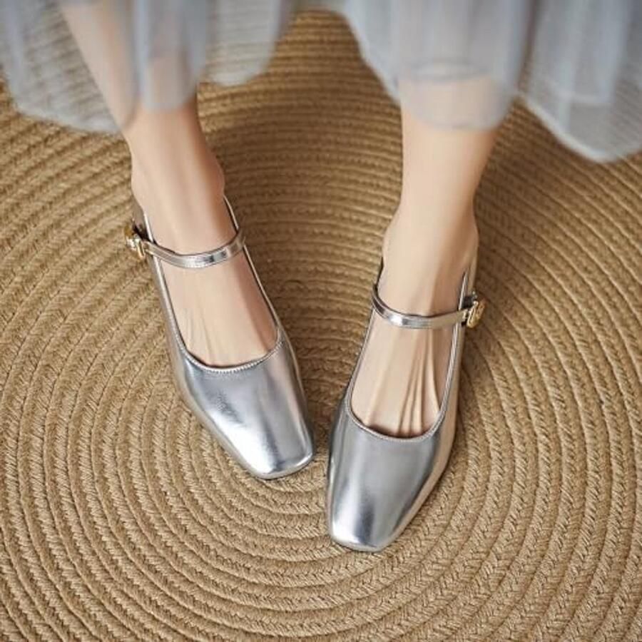 Mary Jane Dames Pumps met Blokhak Zilver