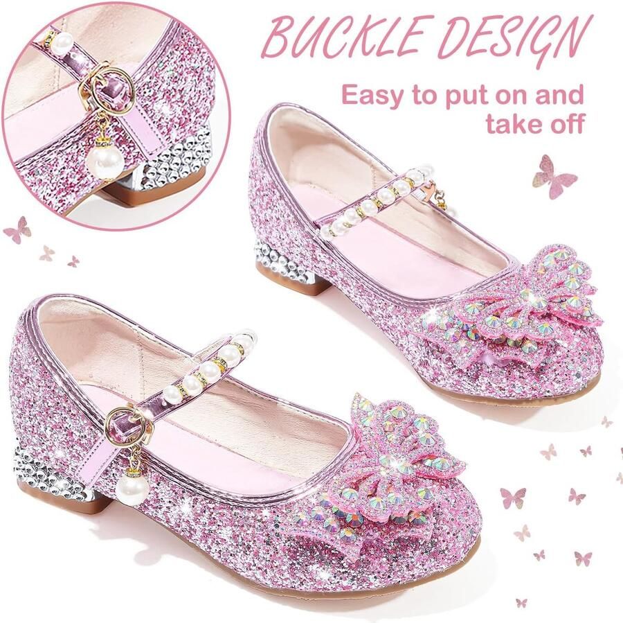 Mary Jane Jurk Schoenen Lage Hakken Prinses Schoenen Peuter Pailletten Party Bruiloft Verjaardag Prom Cosplay Dansschoenen roze 13 UK Child