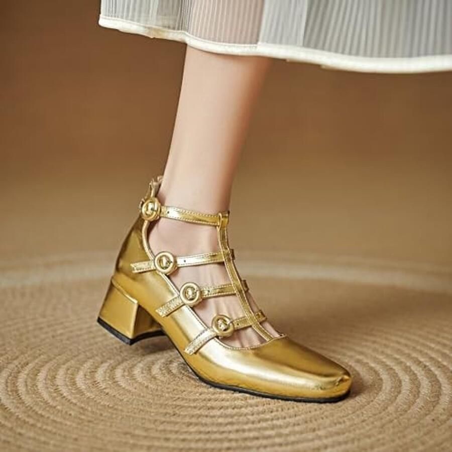 Mary Jane pumps met kleine hak Goud