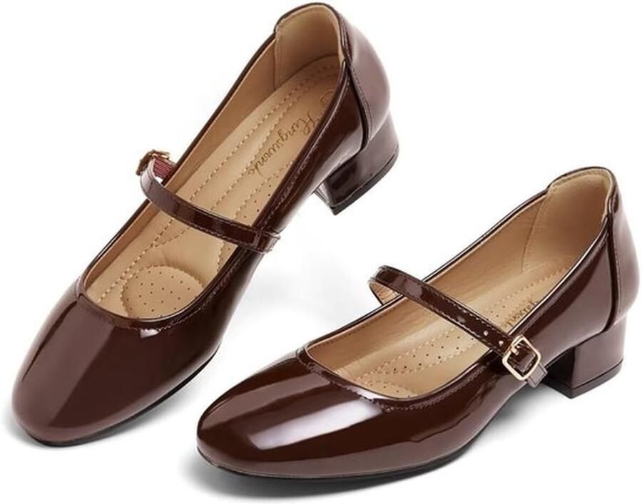 Mary Jane Schoenen Voor Dames Witte Lage Hakken Pumps Met Verstelbare Enkelband