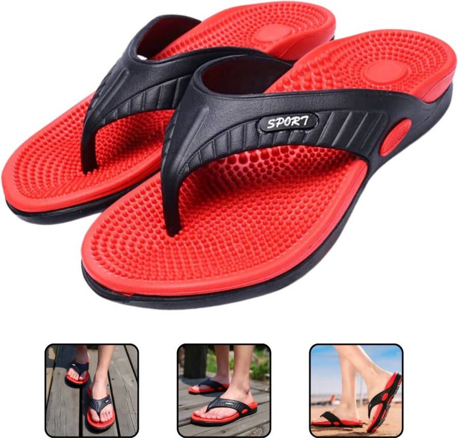 Massage Slippers Heren Ademende Zomerslippers met Comfort Zool Antislip Strand Sandalen Lichtgewicht & Groot For ?? Rood-Zwart