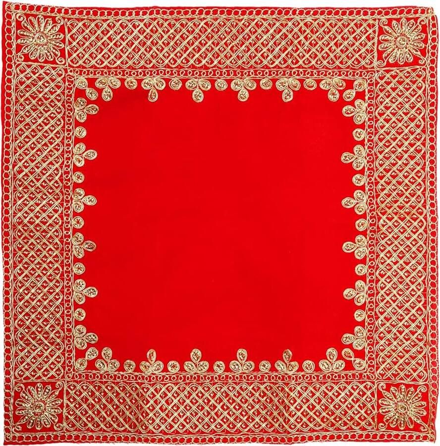 Mat Aasan Velvet Pooja Cloth Aasan Decorative Cloth X 19) Multipurpose Indian Traditional Housewarming Festival Laxmi Poojan Ganesha Decorations Item and Pooja Article (Red)