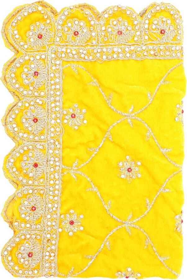 Mat Aasan Velvet Pooja Cloth Large Decorative Cloth Inches x 12 Inches) for Multipurpose Indian Traditional Festival New year Decorations Pooja Item Home Decor(Yellow)