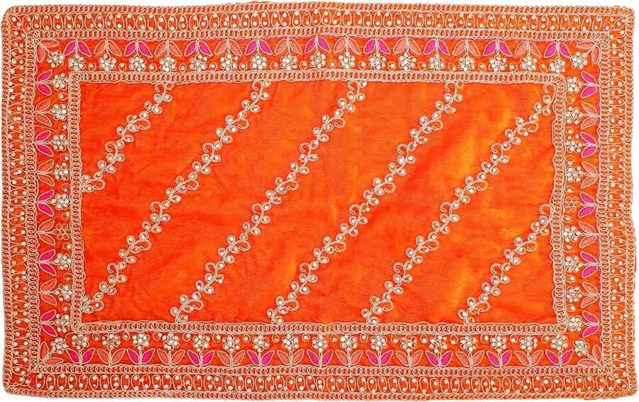 Mat Aasan Velvet Pooja Cloth Large Decorative Cloth Inches x 12 Inches) for Multipurpose Indian Traditional Festival New year Decorations Pooja Item Home Decor(Orange)
