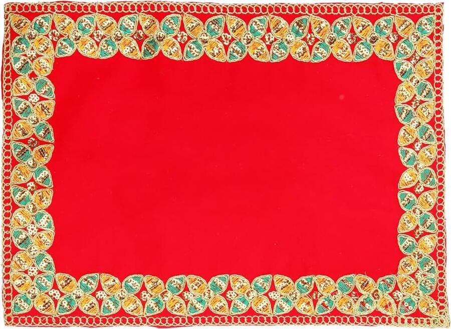 Mat Aasan Velvet Pooja Cloth Large Decorative Cloth Inches X 12 Inches) Multipurpose Indian Traditional Ethnic Festival Laxmi Poojan Ganesha Decorations Pooja Item Articles(Red)