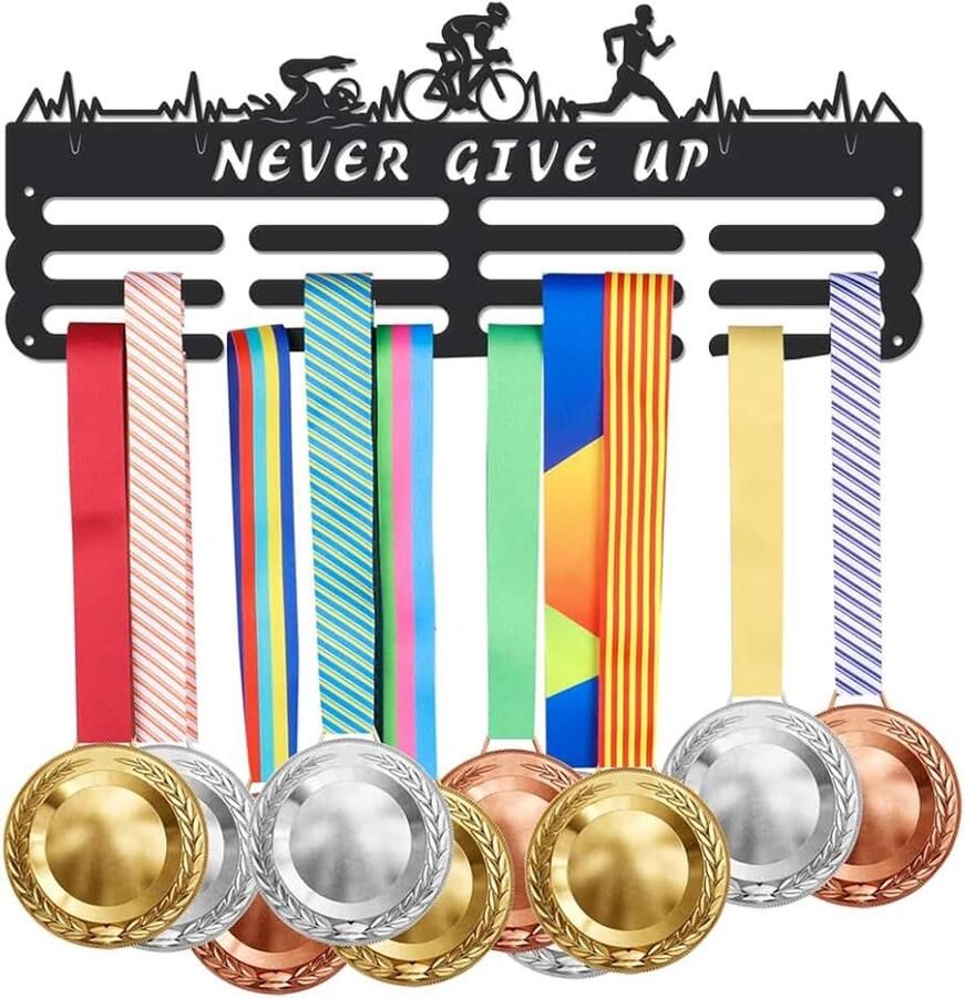 Medailles Display Zwart Zwemmen Fietsen Running Medaillehouder Ijzer Wandmontage Haken voor 60+ Opknoping Medaille Rack Display Competitie Medaille Houder Display Muur Opknoping