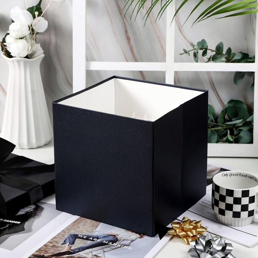 Medium Verjaardagscadeau Box met Deksels Lint en Tissuepapier Opvouwbare Geschenkdoos 1 stuks 10 x 10 x 10 inch Zwart