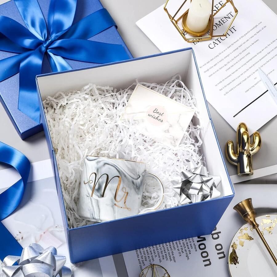 Medium Verjaardagscadeaudozen met Deksels Lint en Tissuepapier Opvouwbare Cadeaudozen 1 St x 25 4 x Koninklijk Blauw