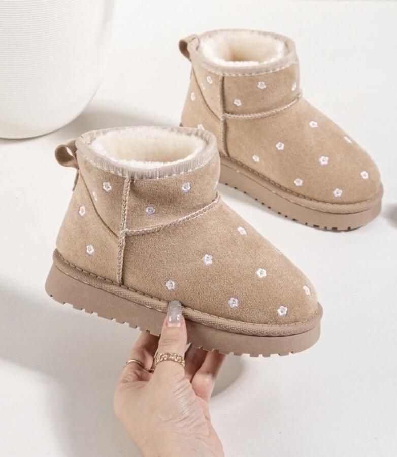 Meiden winterboots beige met bloemetjes