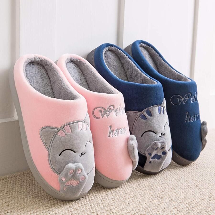 Meik gni Cotton Winter Slippers for Indoor Warm Slippers Cartoon Cat Plush Light Slippers Memory Foam ShopVlot