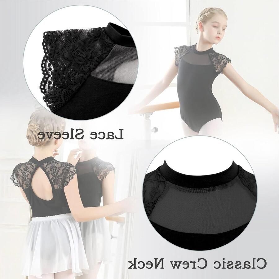 Meisjes Balletjurk met Korte Mouwen Katoenen Leotard met Kant en Chiffon Rok voor Kinderen Perfect voor Danslessen en Optredens