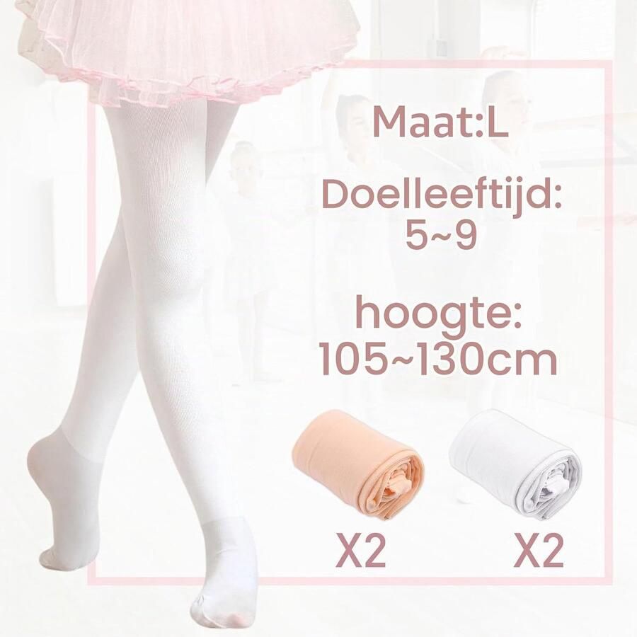 Meisjes Balletpanty's 80 DEN Elastische Ademend en Huidkleurige Danspanty's voor Les en Optredens 4 Paar