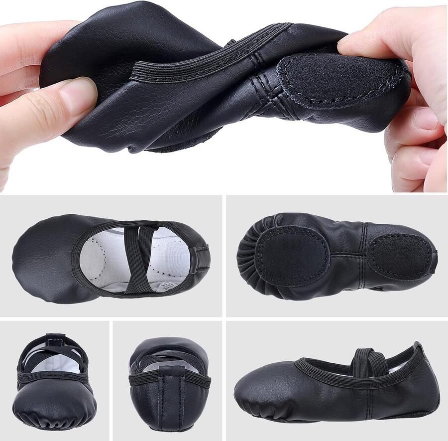 Meisjes balletschoenen gymnastiek dansschoenen leren zool voor kinderen volwassenen zwart - Foto 2