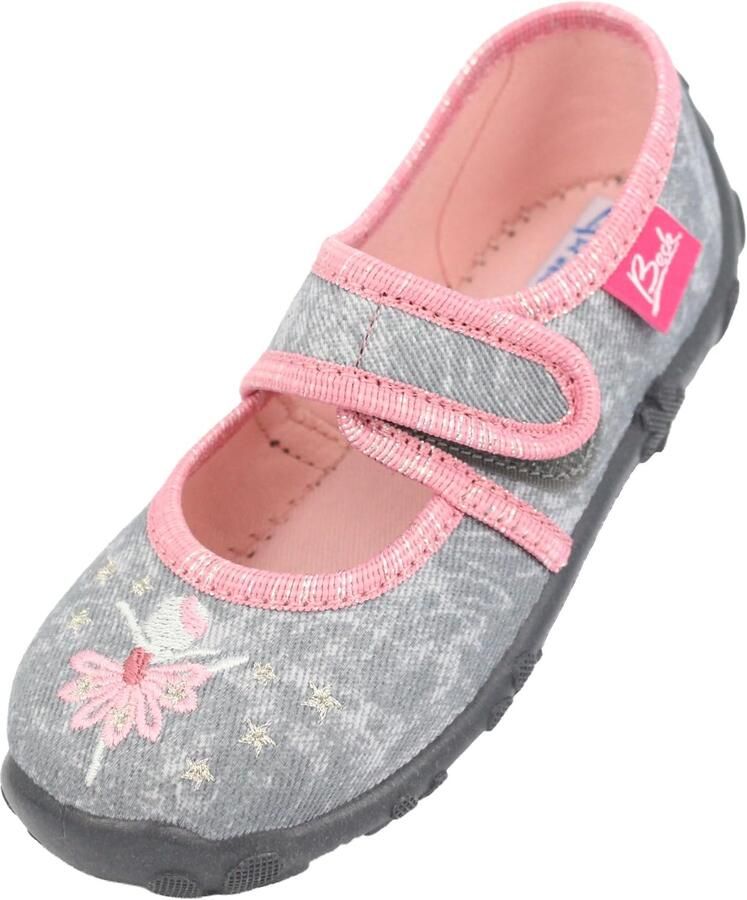 Meisjes ballerina sloffen grijs met roze en pailletten