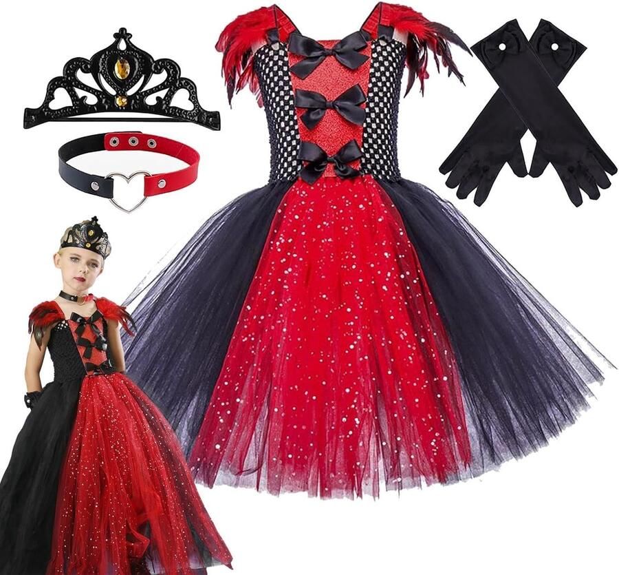 Meisjes Gothic Vampier Jurk Prinses Kroon Handschoenen Sleutelbeen Ketting