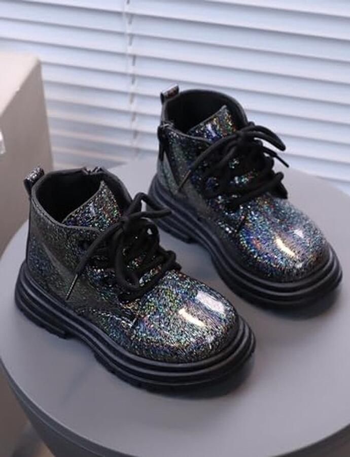 Meisjes Laarzen met Veters Glitter Zwart
