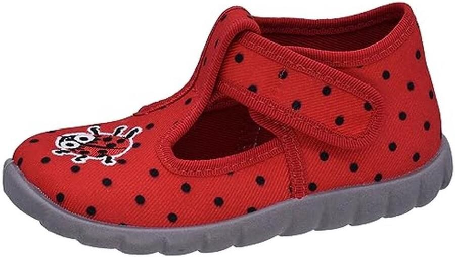 Meisjes Mini Huisslippers met Klittenband Rood met Lieveheersbeestje