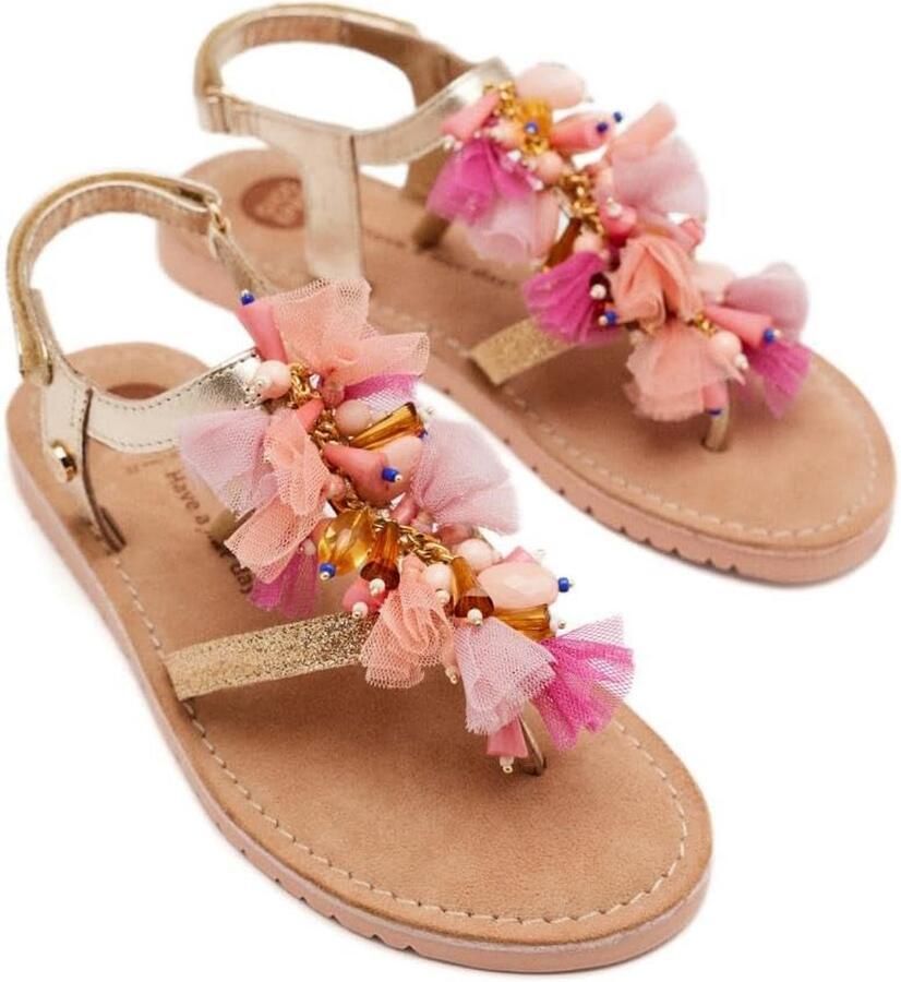 Meisjes Sandalen Leer Platte Zomer Sandaletten met Tule