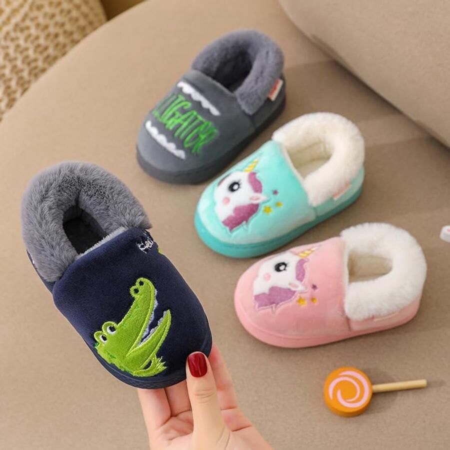 Meisjes Slippers Kids Leuke Dier Pluche Thuis Indoor Schoenen Roze Paars Grijs Blauw