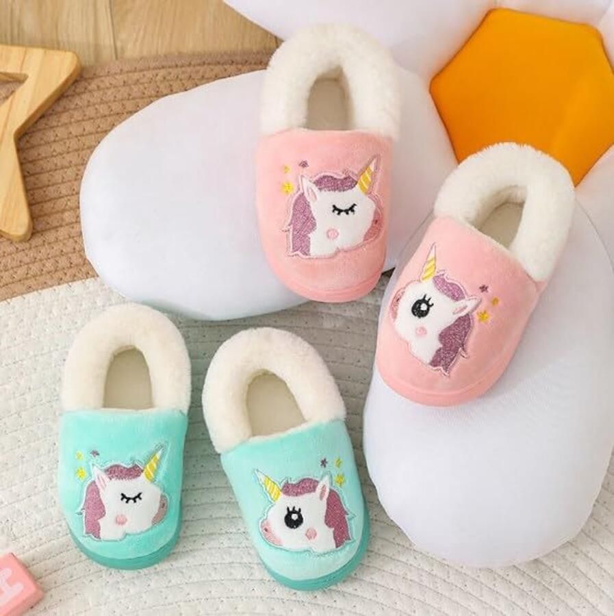 Meisjes Slippers Kids Leuke Dier Pluche Thuis Indoor Schoenen Roze Paars Grijs Blauw