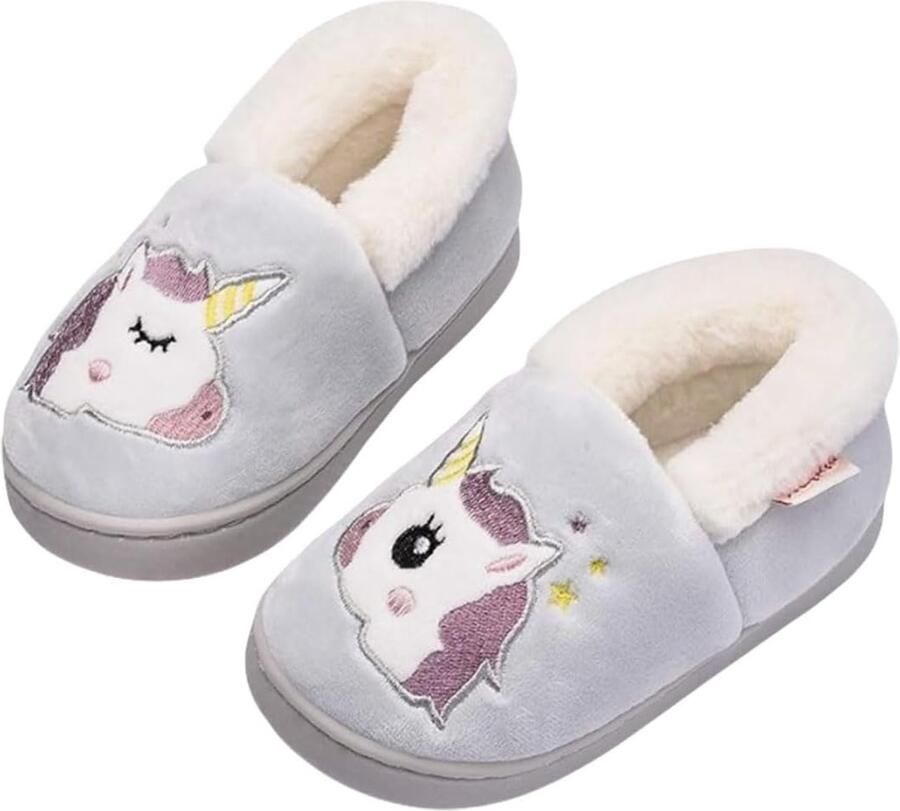 Meisjes Slippers Kids Leuke Dier Pluche Thuis Indoor Schoenen Roze Paars Grijs Blauw