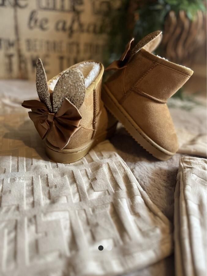 Meisjes Winter Boots Warme Enkellaarsjes met Strik & Konijnen Oortjes Antislip Zool tot 30 Camel