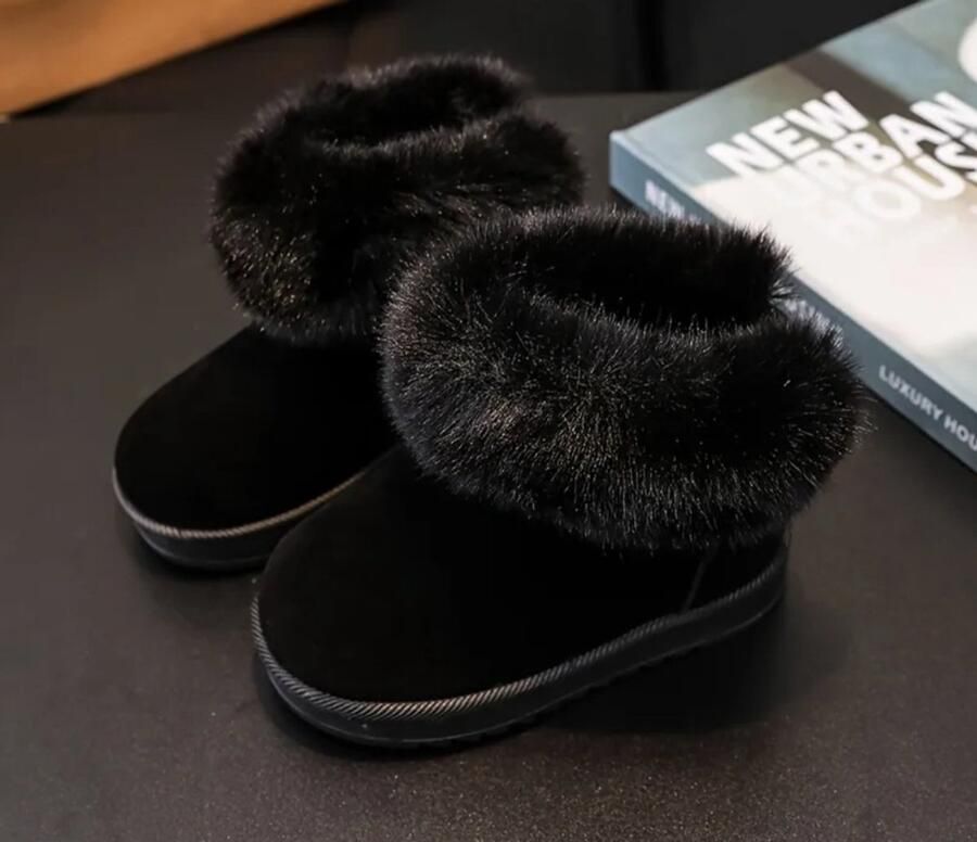 Meisjes Winter Enkelboots Laarzen Warme Bontvoering & Antislip Zool Comfortabele Buitenlaarzen Zwart