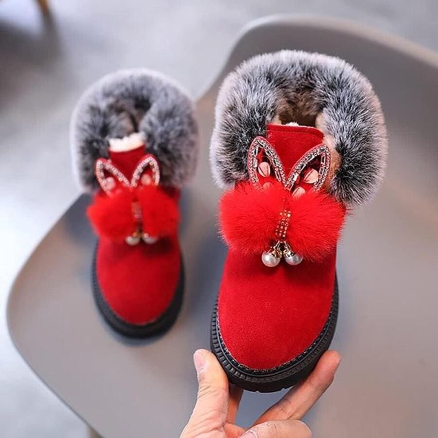 Meisjes Winterlaarzen Zwart Faux Suede Lederen School Laarzen Konijnenoren Peuters Kids Warme en Comfortabele Kinderschoenen Geschikt voor Winterse Activiteiten Trendy en Veilig Schoeisel voor Meiden