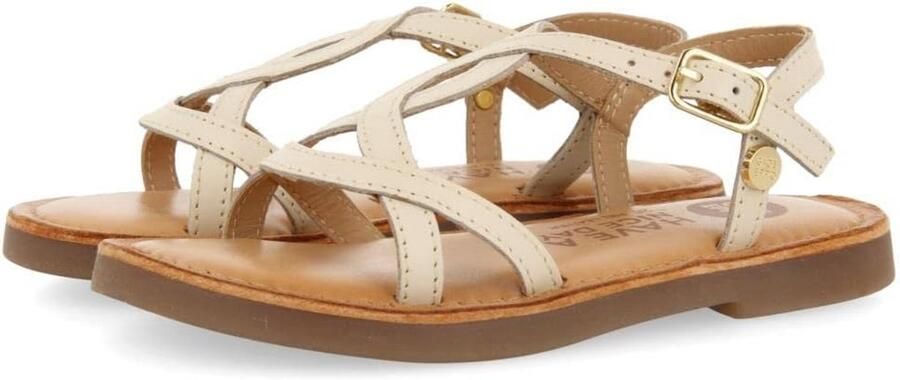 Meisjes Sandaal Platina Gemetalliseerd Leer Verstelbare Hiel Gesp