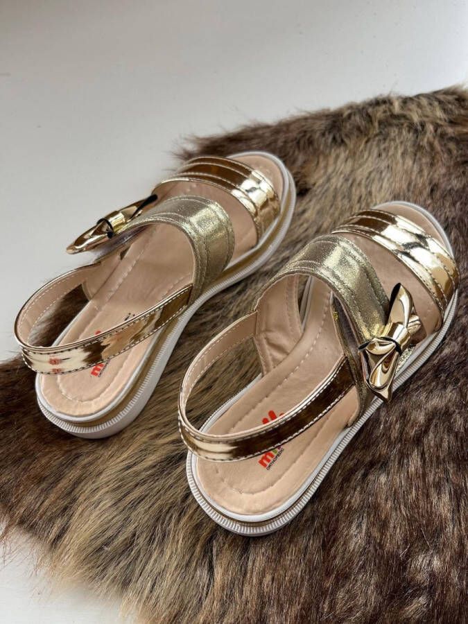 Meisjesschoenen-effen feestschoenen-kinderschoenen-leren sandalen- schoenen met enkelband-klittenbandsluiting-orthopedi kleur goud-bruidsmeisjes-bruiloft-feest-verjaardag-fotoshoot - Foto 2