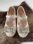 Meisjesschoenen-luxe feestschoenen-kinderschoenen-leren ballerina- schoenen met enkelband-klittenbandsluiting-orthopedi parels- strass steentjes-kleur off white-creme -champagne goud -bruidsmeisjes-bruiloft-feest-verjaardag-fotoshoot - Thumbnail 1