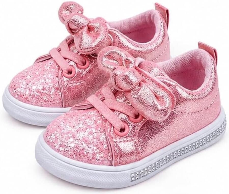 Meisjesschoenen met glitter roségoud en zilver casual slip-on sneakers rubberen antislipzool